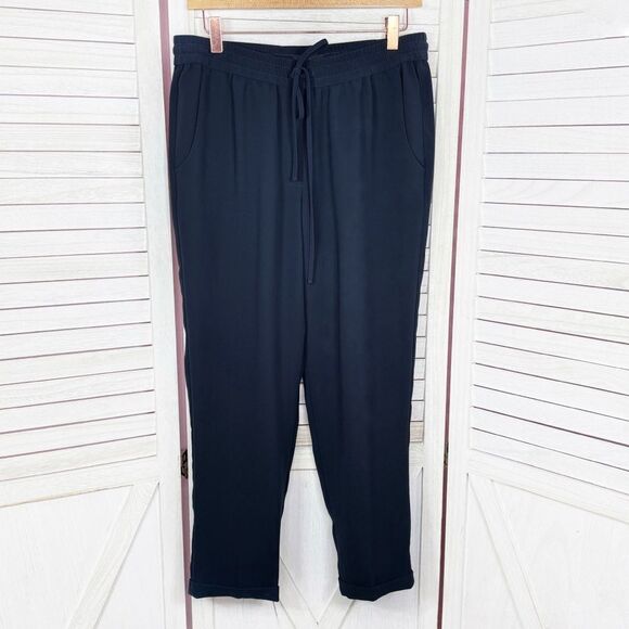 J. Crew Elastic Waist Cuffed Drapey Crop Pants Navy Blue 4 Pull On - Picture 4 of 12